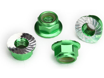 Traxxas Nuts, M5 flanged nylon locking green-anodized (4) / TRA8447G