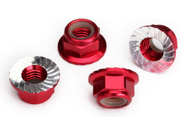 Traxxas Nuts, M5 flanged nylon locking red-anodized (4) / TRA8447R