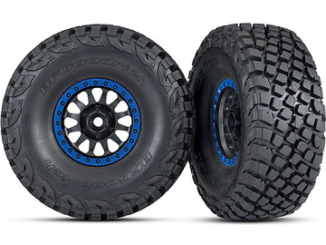 Traxxas Tires and wheels 3.2/2.2", Method Racing wheels, black with blue beadlock, Baja KR3 tires (2 / TRA8474X