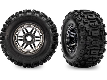 Traxxas Tires & wheels 2.8", black-chrome chrome wheels, Sledgehammer tires (2) Traxxas Tires & wheels 2.8", black-chrome chrome wheels, Sledgehammer tires (2) / TRA8972-BLKCR