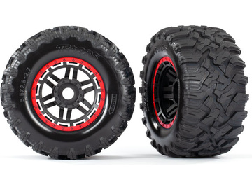 Traxxas Tires & wheels 2.8", black-red wheels, Maxx All-Terrain tires (2) / TRA8972R