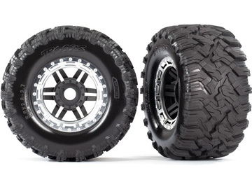 Traxxas Tires & wheels 2.8", black-satin chrome wheels, Maxx All-Terrain tires (2) / TRA8972X