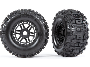 Traxxas Tires & wheels 2.8/3.6", black wheels, Sledgehammer tires (2) Traxxas Tires & wheels 2.8/3.6", black wheels, Sledgehammer tires (2) / TRA8973