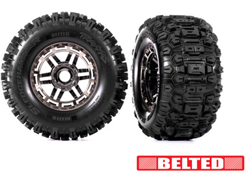 Traxxas Tires & wheels 2.9/3.8", black chrome wheels, belted Sledgehammer All-Terrain tires (2) / TRA8979A