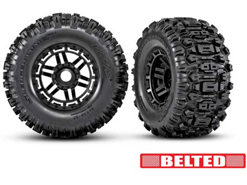 Traxxas Tires & wheels 2.9/3.8", black wheels, belted Sledgehammer All-Terrain tires (2) Traxxas Tires & wheels 2.9/3.8", black wheels, belted Sledgehammer All-Terrain tires (2) / TRA8979
