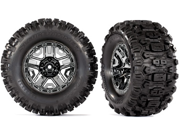 Traxxas Tires & wheels, black chrome 2.8" wheels, Sledgehammer tires (2) / TRA9072