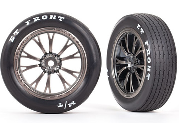 Traxxas Tires & wheels, Weld satin black chrome wheels, tires, foam inserts (front) (2) / TRA9474A