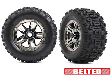 Traxxas Tires & wheels 3.8", black chrome wheels, belted Sledgehammer tires (2) / TRA9573A