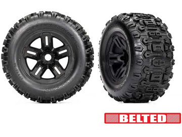 Traxxas Tires & wheels 3.8", black wheels, belted Sledgehammer tires (2) / TRA9573