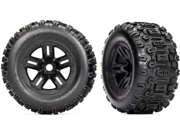 Traxxas Tires and wheels, assembled, glued (3.8" black wheels, Sledgehammer tires, foam inserts) (2) / TRA9672