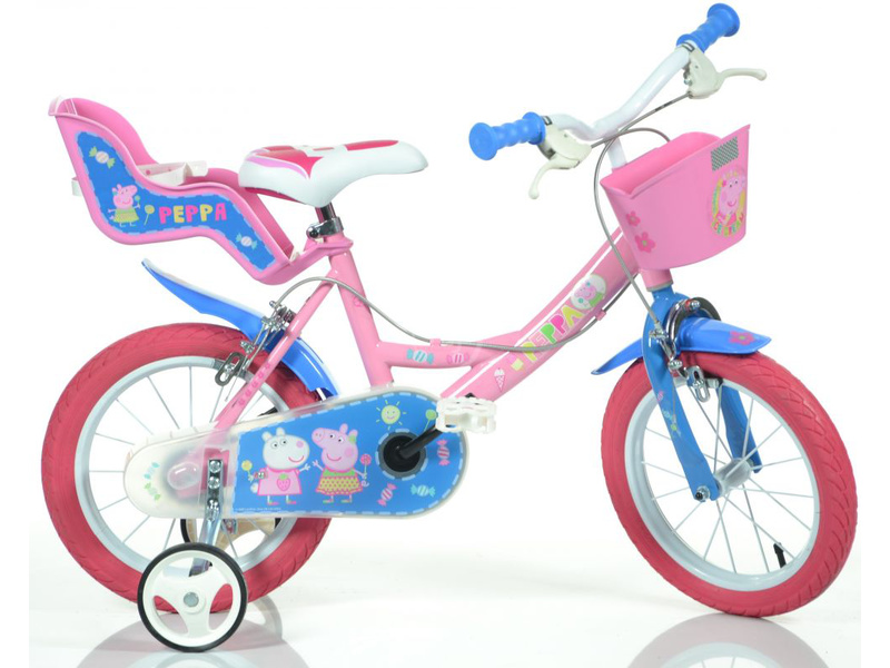 DINO Bikes - Detský bicykel 14" Pepa Pig so sedačkou a košíkom DB-144RPIG